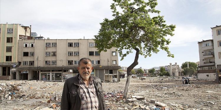 Depremde yıkılan çay ocağından geriye kalan kayısı ağacından vazgeçemiyor