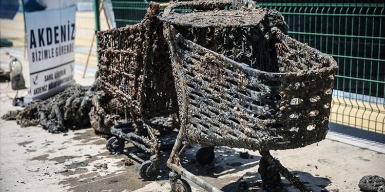 Mersin'de deniz dibinden alışveriş sepeti, halat ve çanak anten çıktı