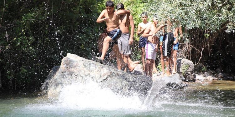 Elazığ'da sıcakta bunalan çocuklar Espor Deresi'nde serinliyor