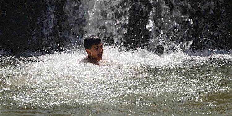 Muş'ta sıcaktan bunalan çocuklar derede serinliyor