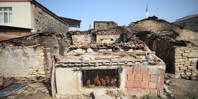 Orman yangınında zarar gören köyün sakinleri canlarını kurtardıklarına seviniyor