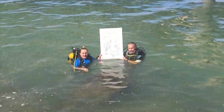 Van Gölü konusunda farkındalık oluşturmak için su altında resim çizdi