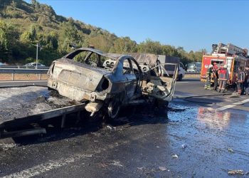 Anadolu Otoyolu'nda tıra çarptıktan sonra yanan çekicinin şoförü öldü