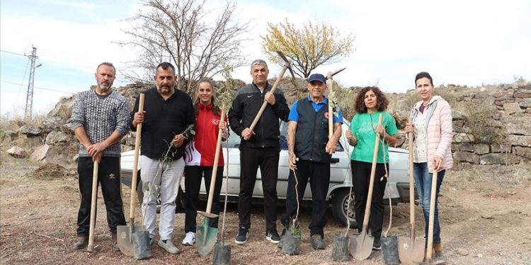 Kayserili çevreci gönüllülerle dağ bayır gezerek boş arazilere meyve fidanı dikiyor